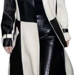 Womens Handmade Real Lambskin Leather Trench Coat Two Tone Casual Long Coat
