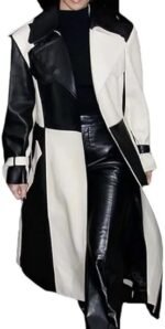 Womens Handmade Real Lambskin Leather Trench Coat Two Tone Casual Long Coat