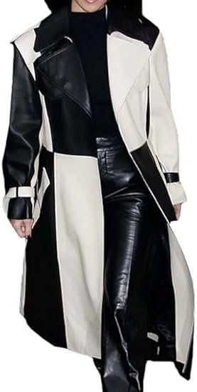 Womens Handmade Real Lambskin Leather Trench Coat Two Tone Casual Long Coat
