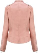 Women's Casual Light Studded Shoulder Moto Biker Faux Leather Jacket