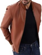 Men's Varsity Style Leather Bomber Jacket Genuine Lambskin - Image 2