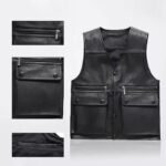 Genuine Leather Motorcycle Vest Men's Real Waistcoat Bikers Sleeveless Jacket - Image 4