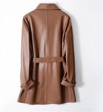 Women Genuine Leather Jackets Spring Autumn Mid Length Belt Slim Sheepskin Leather Trench Coat