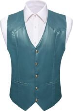 Mens Leather Vests Casual Western Cowboy Vest V-neck
