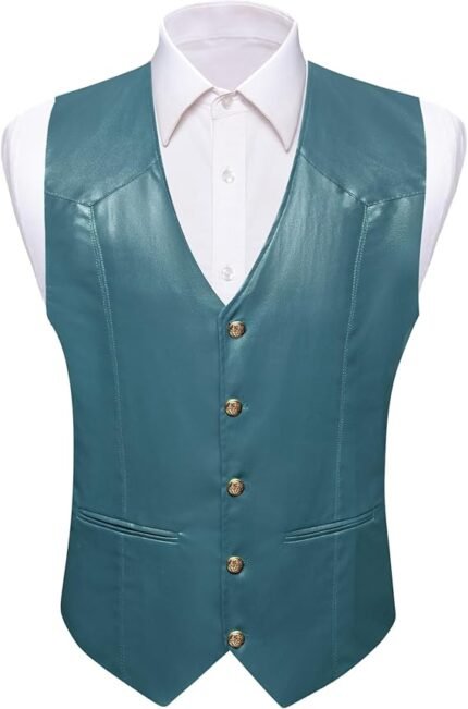 Mens Leather Vests Casual Western Cowboy Vest V-neck