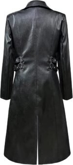 Men's Faux Leather Motorcycle Trench Coat Black Long Punk Jacket - Image 4