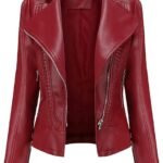 Women's Casual Light Studded Shoulder Moto Biker Faux Leather Jacket