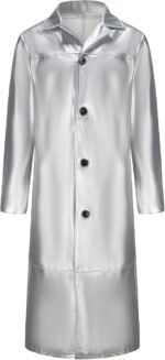 Men's Leather Long Trench Coat Faux Leather Vintage Full Length Overcoat 