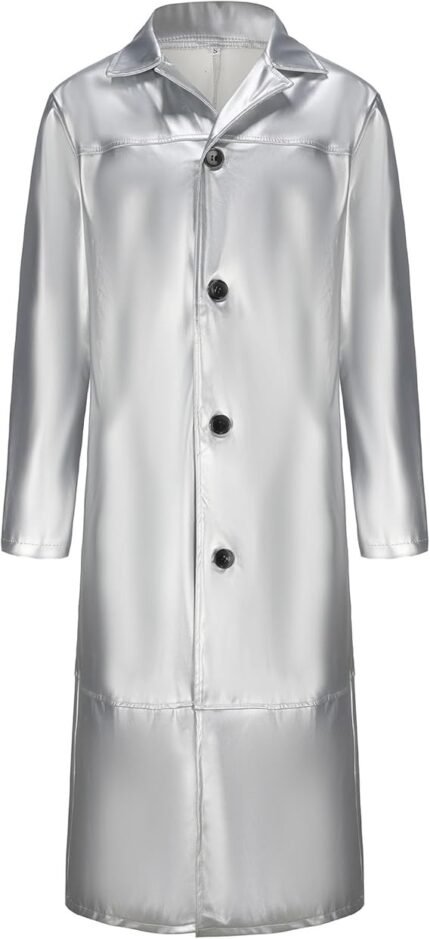 Men's Leather Long Trench Coat Faux Leather Vintage Full Length Overcoat 