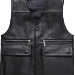 Genuine Leather Motorcycle Vest Men's Real Waistcoat Bikers Sleeveless Jacket