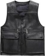Genuine Leather Motorcycle Vest Men's Real Waistcoat Bikers Sleeveless Jacket