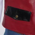 Men's Stylish Red and Black Leather Sleeveless Biker Vest - Image 2