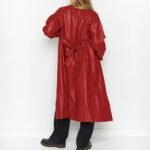 Women's Casual PU Leather Long coat Open Front Trench Coat with Belt