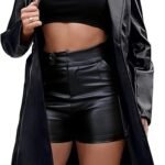 Women’s Black Faux Leather Long Trench Coat