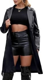Women’s Black Faux Leather Long Trench Coat