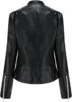 Women's Casual Light Studded Shoulder Moto Biker Faux Leather Jacket