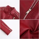 Women's Casual Light Studded Shoulder Moto Biker Faux Leather Jacket - Image 2