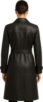 Women's Black Genuine Leather Trench Coat  Long Double - Image 3