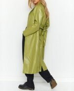 Women's Casual PU Leather Long coat Open Front Trench Coat with Belt - Image 4