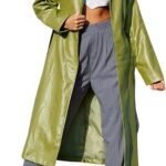 Women's Casual PU Leather Long coat Open Front Trench Coat with Belt