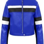 Womens Cropped Moto Biker Jackets Faux Leather Bomber Jacket Color Block