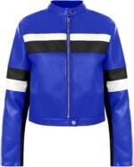 Womens Cropped Moto Biker Jackets Faux Leather Bomber Jacket Color Block