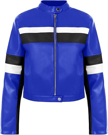Womens Cropped Moto Biker Jackets Faux Leather Bomber Jacket Color Block
