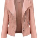 Women's Casual Light Studded Shoulder Moto Biker Faux Leather Jacket