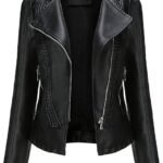 Women's Casual Light Studded Shoulder Moto Biker Faux Leather Jacket