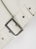 Women’s White Faux Leather Studded Biker Jacket with Belted Waist - Image 4