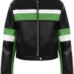 Womens Cropped Moto Biker Jackets Faux Leather Bomber Jacket Color Block