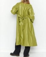 Women's Casual PU Leather Long coat Open Front Trench Coat with Belt