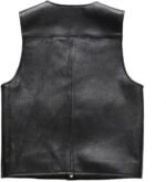 Genuine Leather Motorcycle Vest Men's Real Waistcoat Bikers Sleeveless Jacket