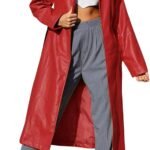 Women's Casual PU Leather Long coat Open Front Trench Coat with Belt