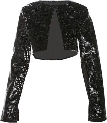 Women Fashion Cropped Faux Leather Jacket Motorcycle Short Coats