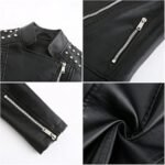 Women's Casual Light Studded Shoulder Moto Biker Faux Leather Jacket - Image 2