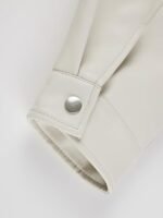 Women’s White Faux Leather Studded Biker Jacket with Belted Waist