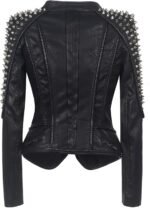Women’s Black Faux Leather Studded Spike Moto Biker Jacket