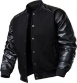 Men’s Varsity Baseball Jacket Cotton Blend Letterman Jacket with Faux Leather