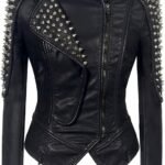 Women’s Black Faux Leather Studded Spike Moto Biker Jacket