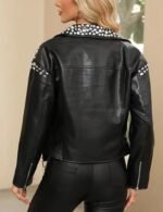 Women’s Black Faux Leather Studded Moto Biker Jacket