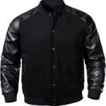 Men’s Varsity Baseball Jacket Cotton Blend Letterman Jacket with Faux Leather