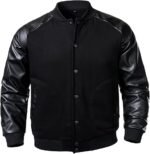 Men’s Varsity Baseball Jacket Cotton Blend Letterman Jacket with Faux Leather
