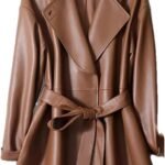 Women Genuine Leather Jackets Spring Autumn Mid Length Belt Slim Sheepskin Leather Trench Coat