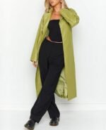 Women's Casual PU Leather Long coat Open Front Trench Coat with Belt - Image 3