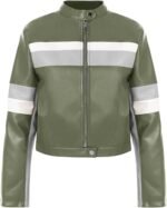 Womens Cropped Moto Biker Jackets Faux Leather Bomber Jacket Color Block