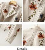 Women's White Faux Leather Biker Jacket with Floral Embroidery and Studded Accents