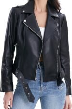 Lambskin Leather Jacket Women,Motorcycle Jacket,Classic Asymmetrical Zip Style - Image 2