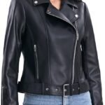 Lambskin Leather Jacket Women,Motorcycle Jacket,Classic Asymmetrical Zip Style