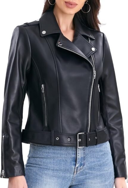 Lambskin Leather Jacket Women,Motorcycle Jacket,Classic Asymmetrical Zip Style